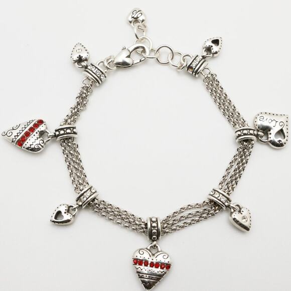 Brighton Jewelry - Designer BRIGHTON beaded Cubic Zirconia Heart Charms Bracelet